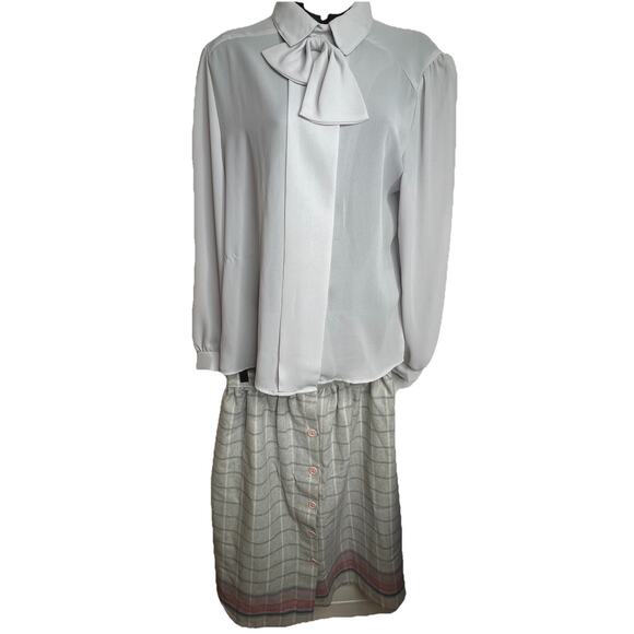 Vintage Cinnamon Stick California Top Skirt Set Gray Plaid Button Women’s Sz 12 - Picture 1 of 16